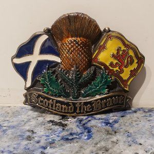 Scotland The Brave Pewter & Enamel Belt Buckle - Vintage 1991